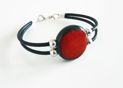 Pulsera--Rojo---Pasión-fina--doble-cuero-Artesania de Menorca