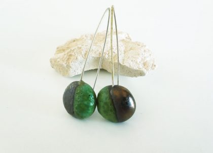 Pendientes--Verde--Colección-Mitades---Largos Artesanía Menorca