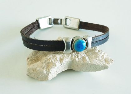 Pulsera-Engastado-en-Zamak-Pequena-Turquesa-Doble-Cuero-Plano Colores marinos conjuntos turquesa