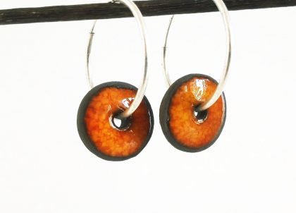 Pendientes-Naranja-Etnico-Grande-Aro-de-Plata-AG925. Ceramic jewelry handmade in Menorca